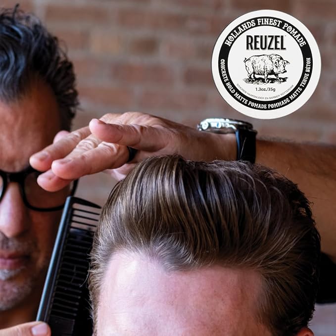 REUZEL Concrete Matte Pomade, Strong All Day Hold, Water Soluble Styling, Matte Finish and Flake Free, Easy To Wash Out, For All Hair Types, 4 oz