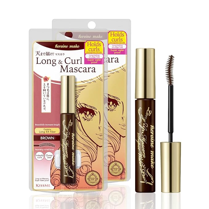 HEROINE MAKE by KISSME Mascara Duo Set | 2 Full-Size - Long & Curl Up | Waterproof Mascara Brown, Lengthening & Volume Fiber Tubing Mascara Makeup, WP 02 Brown