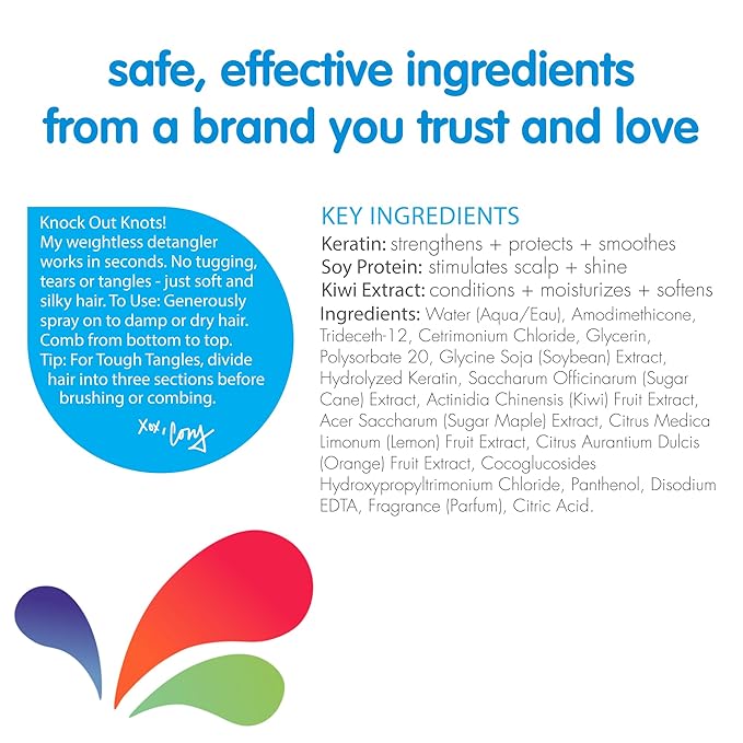 SoCozy 2-in-1 Detangler & Leave In Conditioner Spray (8 Fl Oz, Pack Of 2) - Hair Detangler & Conditioner for Kids with Keratin, Soy Protein & Kiwi Extract