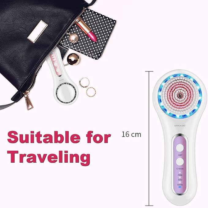 Face Scrubber Exfoliator,Facial Cleansing Brush Rechargeable IPX7 Waterproof with 5 Brush Heads,Electric Face Spin Brush for Exfoliating, Massaging and Deep Cleansing (White+Purple)