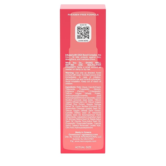 OGX Repair & Protect Bond Protein Repair 3-in-1 Oil Mist, Multi-Benefit Hair Oil Protects Dry, Damaged Hair Against Frizz, Strengthens, & maintains Shine, 1.7 fl. oz