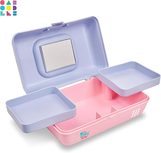 Caboodles Pretty in Petite Makeup Box, Hard Plastic Organizer Box, 2 Swivel Trays, Fashion Mirror, Secure Latch for Safe Travel