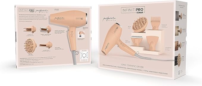 Conair Infiniti Pro Hair Dryer with Diffuser plus 3 Other Attachments | Performa Series Hair Dryer | Blow Dryer with Professional Performance Motor | Blush Pink