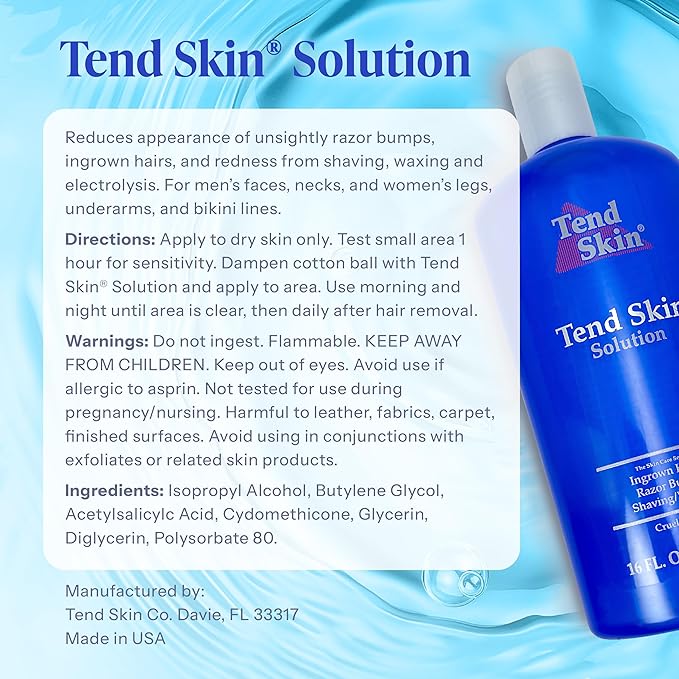Tend Skin Razor Bump, Ingrown Hair Solution for Unsightly Razor Bumps, Ingrown Hair and Razor Burns, Post Shaving and Waxing Toner for Men and Women, Made in USA, 16 Oz