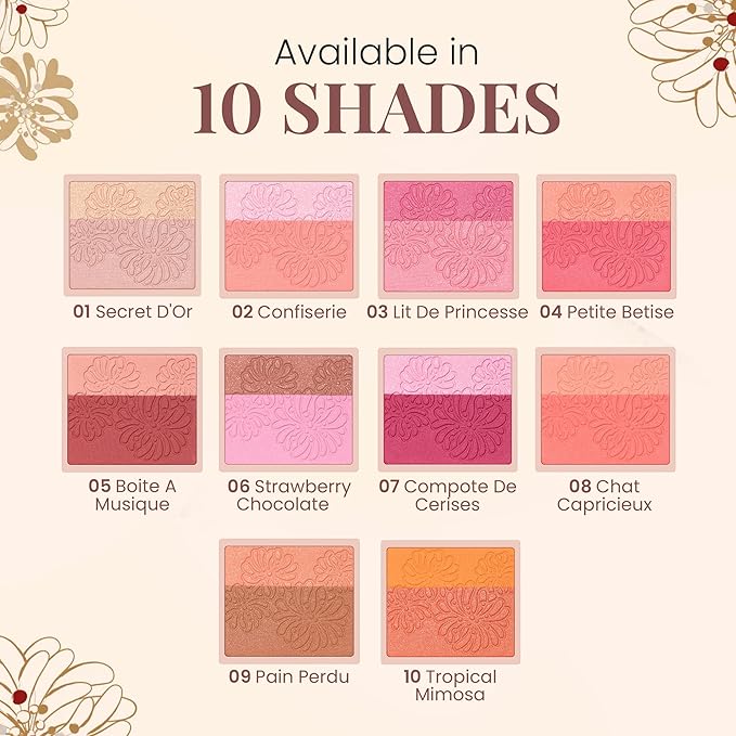 Paul & Joe Pressed Blush Palette Refill Only, Case Sold Separately, Oil-Absorbing Blush Powder, Bi-Color Face Blushes with Fitting Veil Powder, Pink and Rose, 07 Compote De Cerises, 0.17 oz