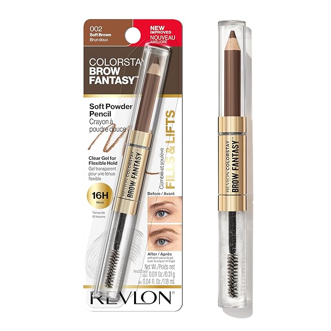 Revlon ColorStay Brow Fantasy, All In One Eyebrow Powder Pencil with Shaping Clear Gel, Gel Infused with Panthenol, Smudge-proof, 16HR Visibly Full Brows, 002 Soft Brown