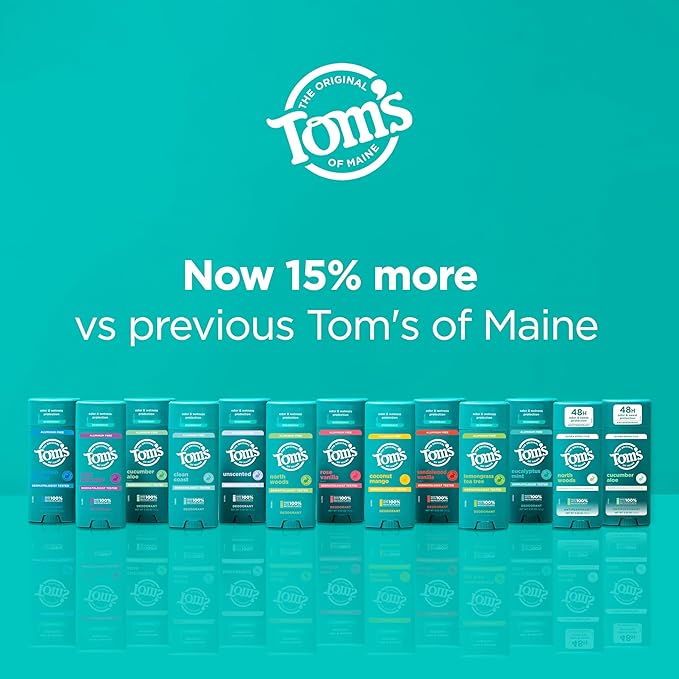 Tom's of Maine Clean Coast Aluminum Free Natural Deodorant For Women & Men | Goes on Clear | Odor & Wetness Protection | Naturally Derived and Moisture-Locking Ingredients | 3.25 oz (2 Pack)