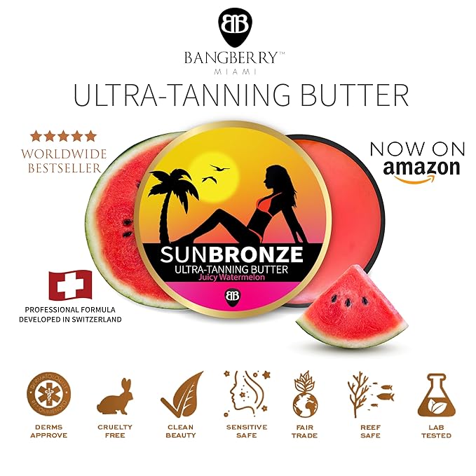 Original Sun Bronze Ultra Tanning Butter - Juicy Watermelon, Use in the sun outdoor or tanning bed Better than tanning oil Tan faster with premium natural ingredients Safe for Sensitive Skin