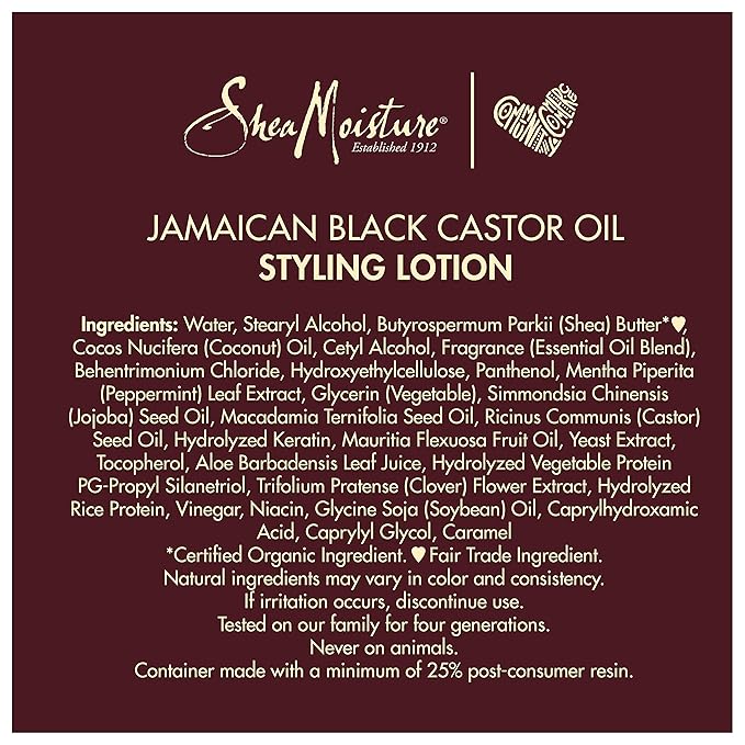 SheaMoisture Styling Lotion for Damaged Natural Hair Jamaican Black Castor Oil Silicone Free Hair Treatment 8 oz
