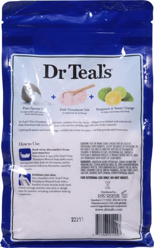 Dr Teal's Salt Soak with Pure Epsom Salt, Restore & Replenish with Pink Himalayan Mineral, 3 lbs (Pack of 2)
