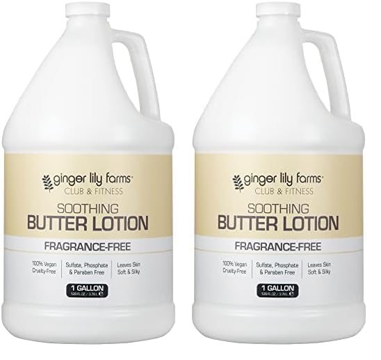 Ginger Lily Farms Club & Fitness Soothing Butter Lotion for Dry Skin, 100% Vegan & Cruelty-Free, Fragrance Free, 1 Gallon (128 fl oz) Refill (Pack of 2)