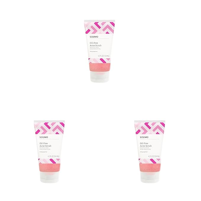 Amazon Brand - Solimo Oil-free Pink Grapefruit Facial Scrub, 2% Salicylic Acid Acne Medication, Dermatologist Tested, 4.2 fl oz (Pack of 3)