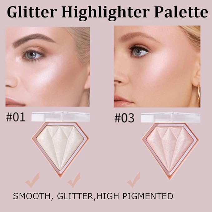 White Highlighter Makeup Palette, Face Highlighter Palette Glitter Maquillaje (01)