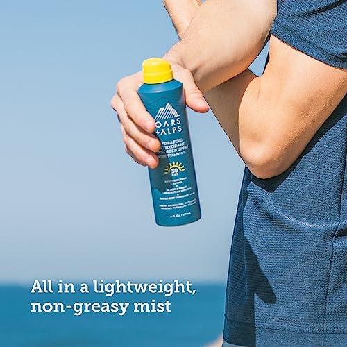 Oars + Alps Sunscreen Spray for Face & Body, SPF 30 Spray Sunscreen Infused with Vitamin C & Antioxidants, No White Residue, Water & Sweat Resistant, All Skin Types, Lightweight, Hydrating, 6oz, 1pk