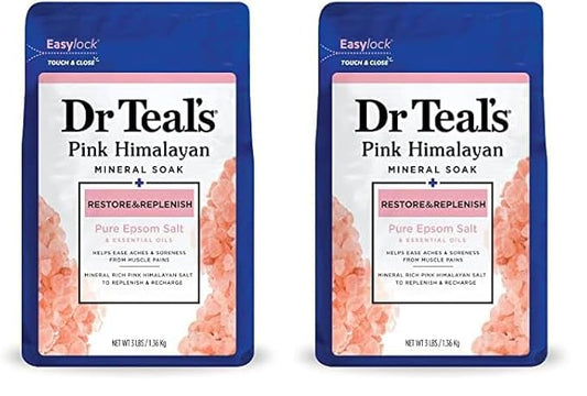 Dr Teal's Salt Soak with Pure Epsom Salt, Restore & Replenish with Pink Himalayan Mineral, 3 lbs (Pack of 2)