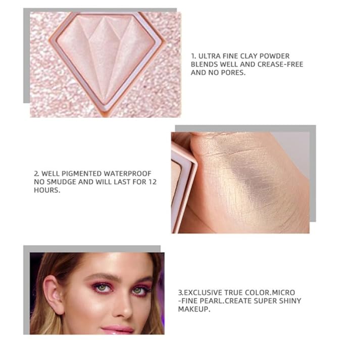 Pink Highlighter Makeup Palette, Face Highlighter Palette Glitter de Maquillaje(03)