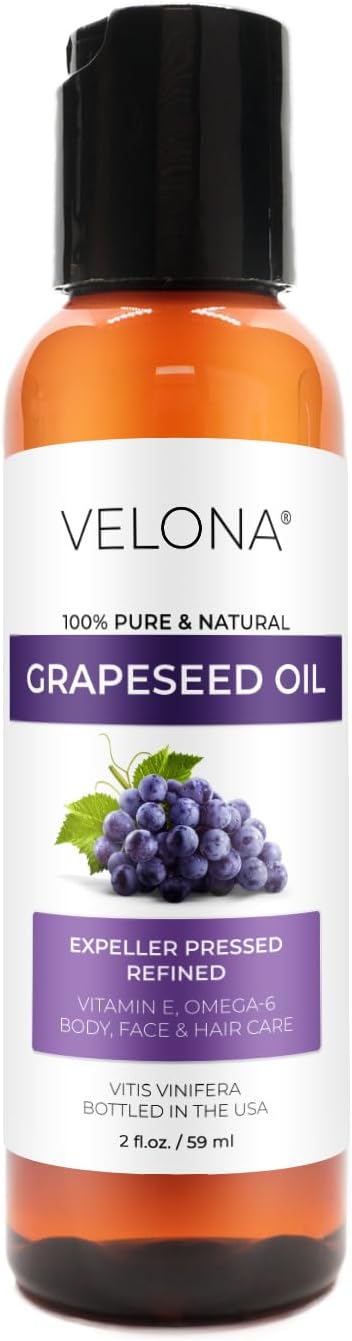 Grapeseed Oil by Velona - 2 fl oz | 100% Pure and Natural Carrier Oil | Refined, Cold Pressed | Cooking, Skin, Face, Body, Hair Care | Use Today - Enjoy Results