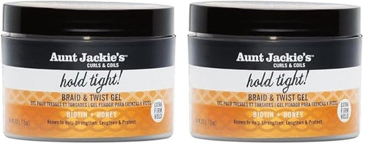 Aunt Jackie's Curls & Coils Biotin + Honey Hold Tight Braid & Twist Gel with Extra Firm Hold, 7.5 oz (Pack of 2)
