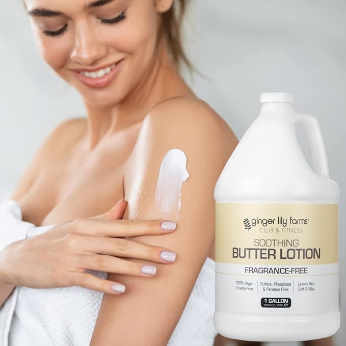 Ginger Lily Farms Club & Fitness Soothing Butter Lotion for Dry Skin, 100% Vegan & Cruelty-Free, Fragrance Free, 1 Gallon (128 fl oz) Refill (Pack of 2)