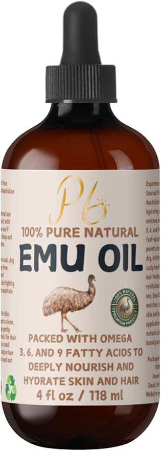Emu Oil, 100% Pure Australian Emu Oil – Refined & Unscented – Natural Moisturizer for Hair, Skin, Face & Body – Helps with Scars, Dry Skin & Massage – 4 fl oz Glass Bottle