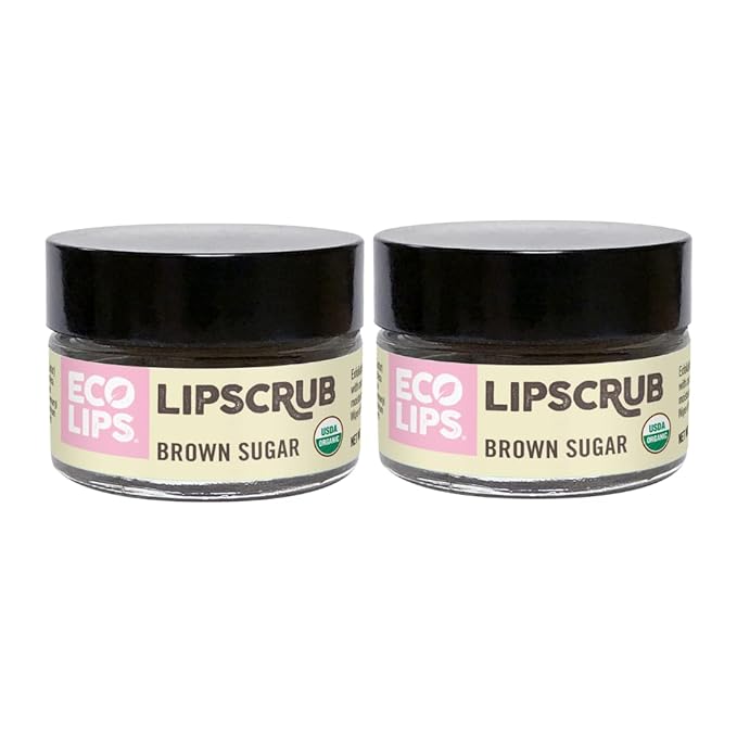 Eco Lips Brown Sugar Lip Scrub 2 Pack - 100% Organic Lip Care Treatment with Organic Sugar and Coconut Oil - Gently Exfoliate and Polish Dry, Flaky Lips, 0.50 oz jars