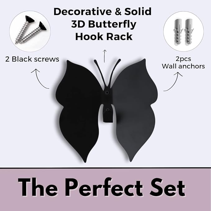 Butterfly 3D Black Butterfly Wall Hooks: Girl’s Bedroom 2 Hangers