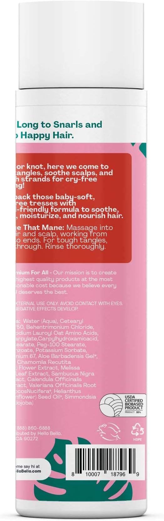 Hello Bello Kid’s Conditioner - Hypoallergenic, pH-Balanced & Dermatologist-Tested - Thoughtful Ingredients - Watermelon, 10 Fl Oz (2 Pack)