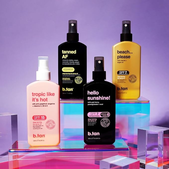 b.tan SPF 15 Deep Dry Spray Tanning Oil | Tropic Like It's Hot - Keeps Skin Hydrated & Hot from Grapefruit, Tangerine, Vitamins C, B5, E, A, 8 Fl Oz