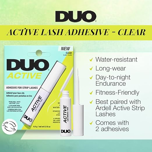 DUO Active Clear Lash Adhesive for Strip Lashes – Long-Lasting, Water-Resistant Eyelash Glue, 0.16 oz, 2 Pack