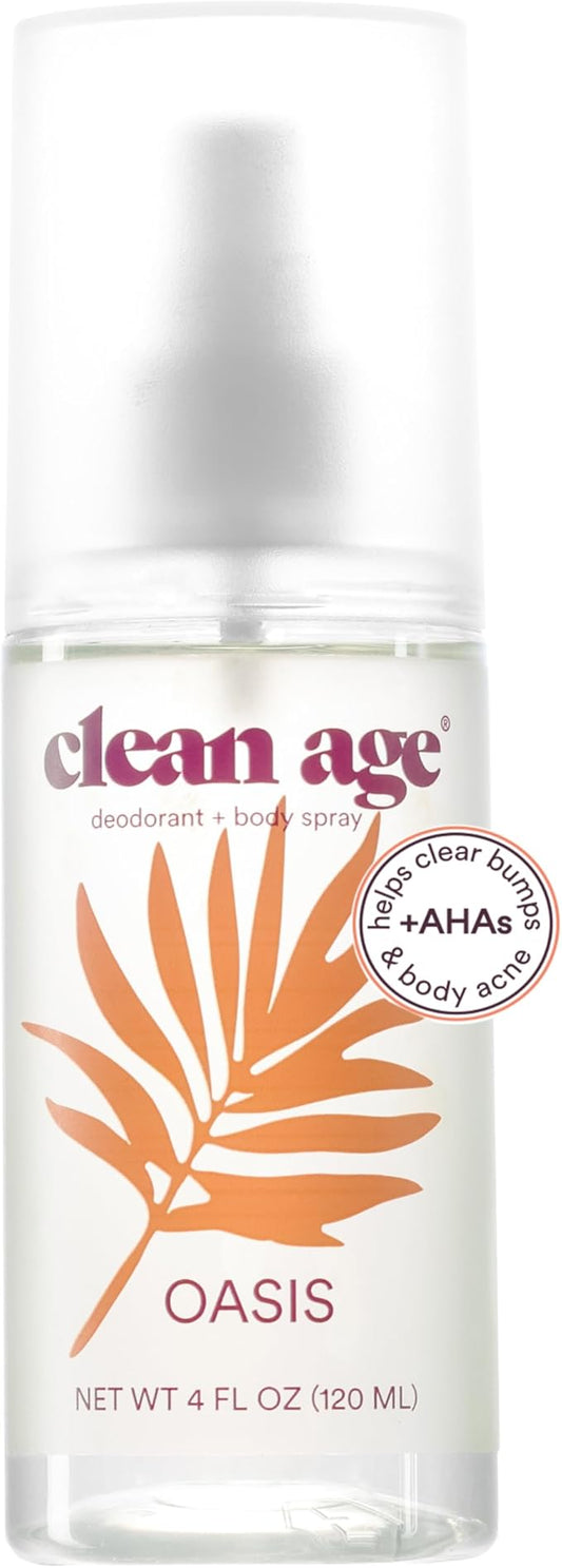 Aluminum Free Deodorant & Body Spray for Whole Body - Oasis 4oz - Clean Deodorant and Body Spray for Teen Boys and Girls - With AHA Fights Body Acne-Formula Specific Body Spray for Teens