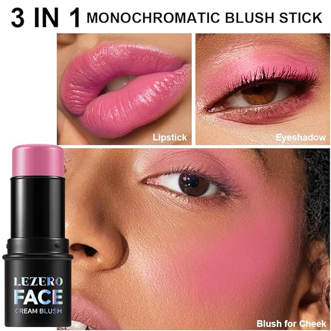 Blush Stick, Multi-use Blush Stick for Cheeks, Eyes, Lips, Silky Creamy Face Stick for Old Women & Mature Skin, Blendable and Buildable Color, Long Lasting Waterproof Non-greasy Formula (#10, Blush)