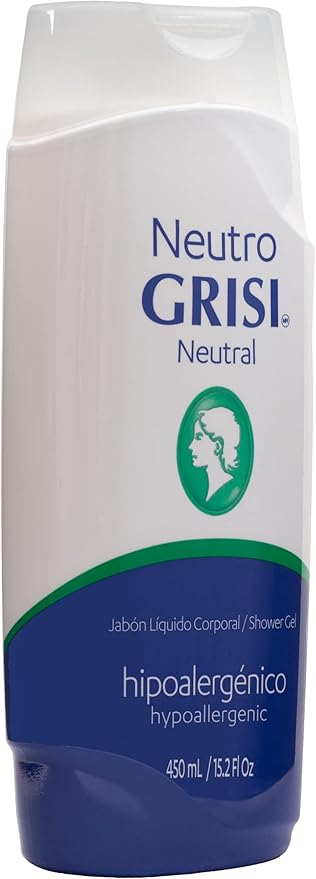 Grisi Neutral Shower Gel, Cleansing Shower Gel, Hypoallergenic, Sensitive Skin, Smother Skin, 2-Pack of 15.2 FL Oz, Bottles.