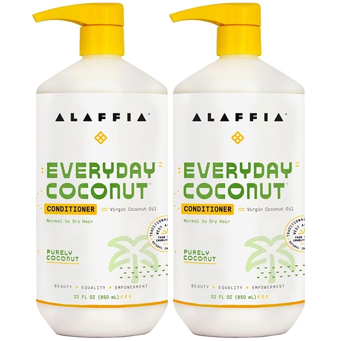 Alaffia Everyday Coconut Conditioner 2-Pack – Moisturizing Coconut Oil & Ginger Extract, Normal to Dry Hair, Curly Styles, 32 Oz Ea