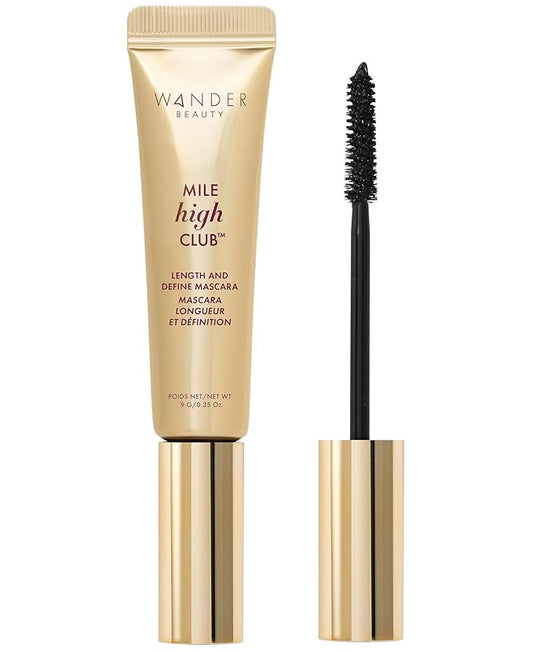 Wander Beauty Mile High Club Length + Define Black Mascara - Smudge-Proof, Lash Lengthening Mascara for a Full, Fanned Out Effect - Castor Oil + Peach Leaf Conditions & Strengthens - 0.31 fl oz