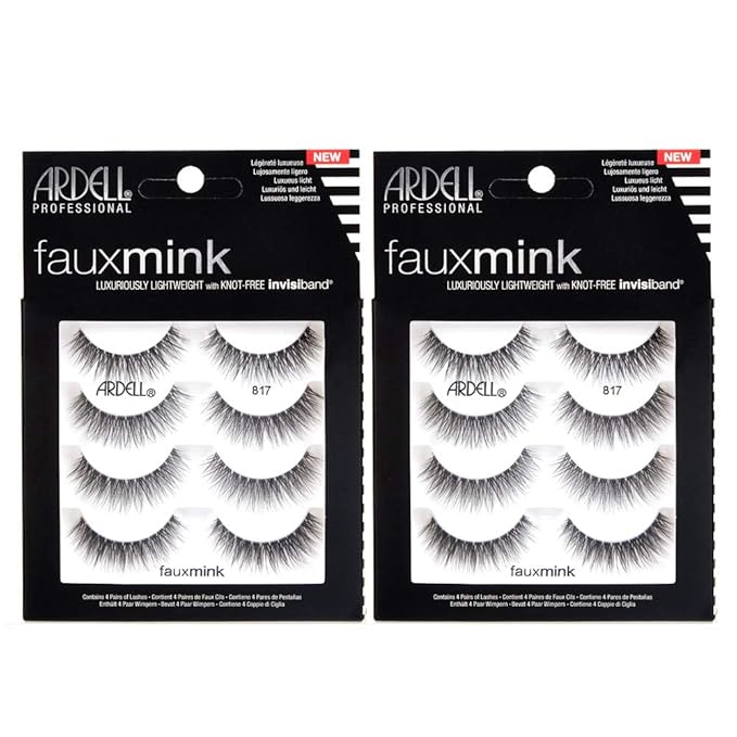 Ardell Faux Mink Lashes False Eyelashes 817 - Natural Look, Dramatic Volume, Comfortable Wear Strip Lashes, 4 Pairs x 2 Pack