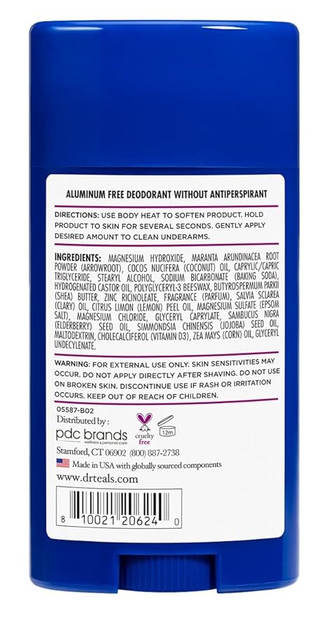 Dr. Teal's Deodorant Elderberry And Vitamin-D2.65 Ounce Aluminum-Free