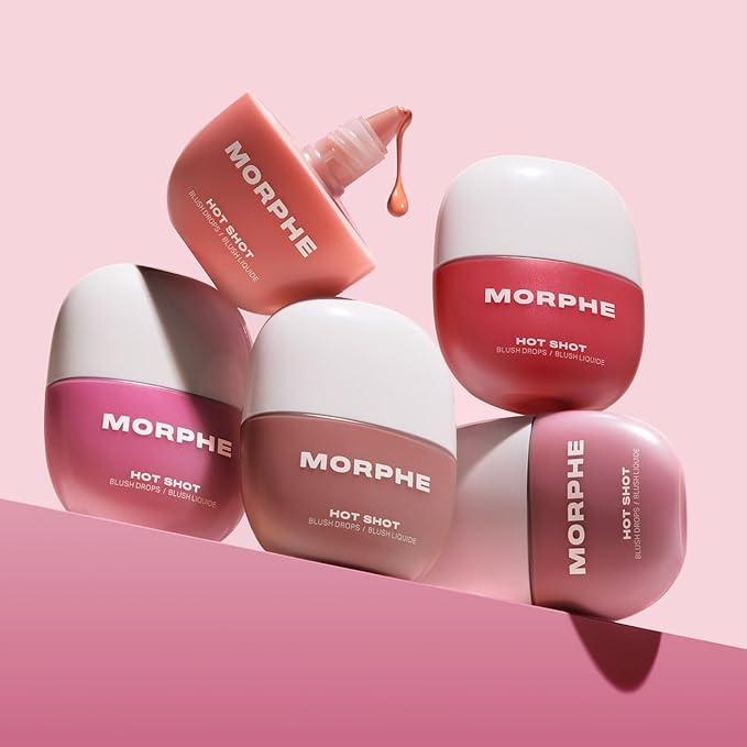 Morphe Hot Shot Blush Drops - Hydrating, Buildable Liquid Blush for Cheeks with Niacinamide and Antioxidants- Buildable, Waterweight Formula for a Natural Finish - Natural Heat (0.5 Fl Oz)
