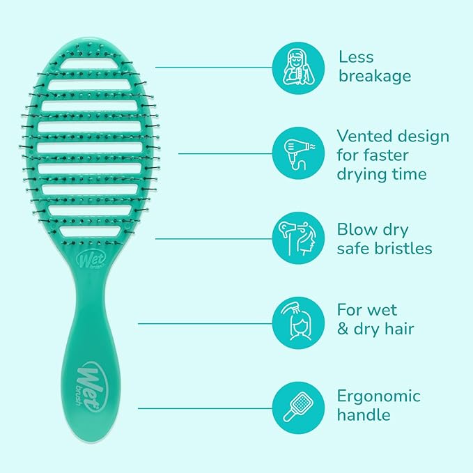Wet Brush Speed Dry Hair Brush, Amazon Exclusive Aqua, Vented Design & Soft HeatFlex Bristles, Blow Dry Safe, Ergonomic Handle Manages Tangles & Uncontrollable Strands, Pain-Free Hair Accessories