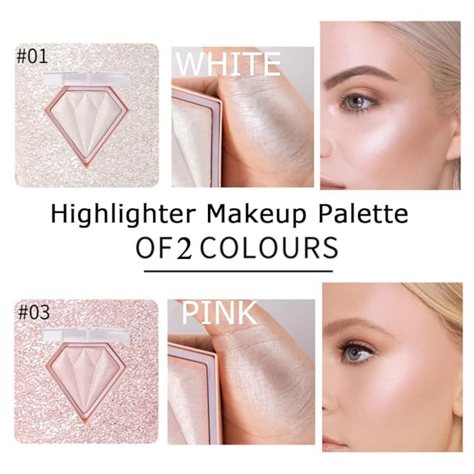 Pink Highlighter Makeup Palette, Face Highlighter Palette Glitter de Maquillaje(03)