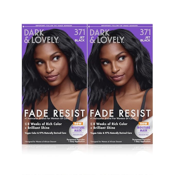 SoftSheen-Carson Dark and Lovely Fade Resist Rich Conditioning Hair Color, Permanent Hair Color, Up To 100 percent Gray Coverage, Brilliant Shine with Argan Oil and Vitamin E, Jet Black, 2 Count