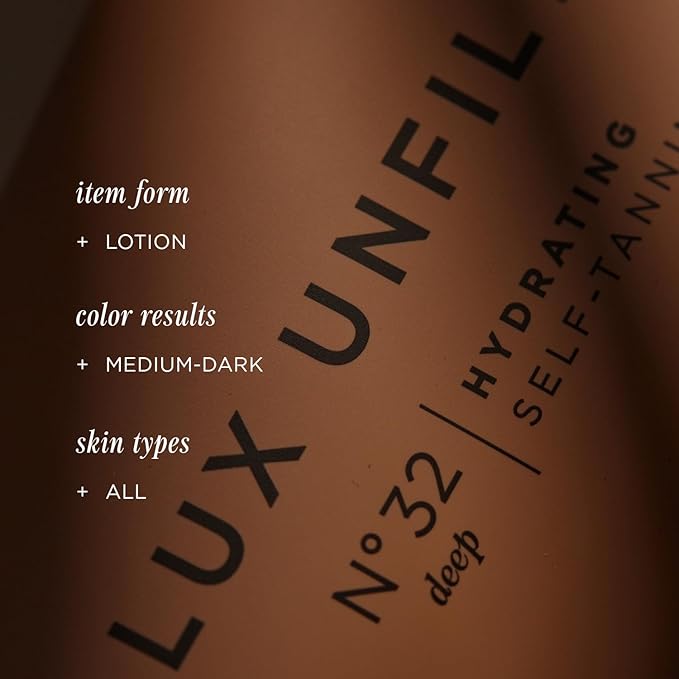 '+ Lux Unfiltered N°32 DEEP Gradual Self Tanning Cream in Santal, Hydrating Self Tanning Lotion, Gluten Free, Vegan + Cruelty Free Self Tanner, Luxurious Sunless Tanner Loaded with Antioxidants