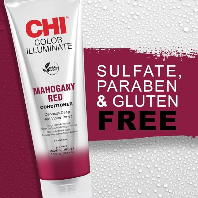 CHI Color Illuminate Conditioner, Helps Maintain Fresh Color In Natural & Color-treated Hair, Sulfate, Paraben, & Cruelty-Free, Mahogany Red, 8.5 Oz