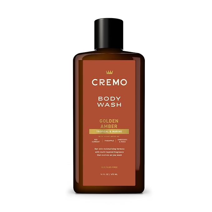 Cremo Rich-Lathering Golden Amber Body Wash for Men, Notes of Red Currant, Pineapple, Ambergris and Moss, 16 Fl Oz