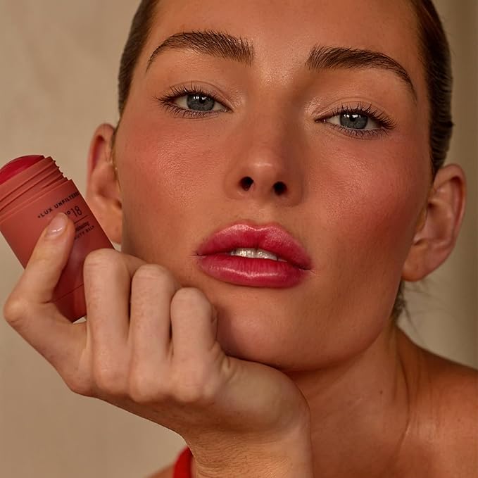 '+ Lux Unfiltered N°18 Illuminating Beauty Balm - Cream Blush Stick with Mango Butter - Buildable and Blendable Shimmer Blush Makeup Stick - Vegan & Cruelty Free - Chili (A Spicy Sheer Red)