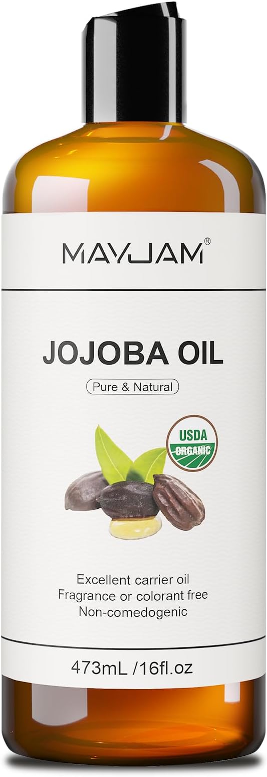 Jojoba Carrier Oil for Skin Pure Massage Oils 16 fl.oz.Cold Pressed Unrefined Natural Jojoba Oil for Hair,Face Body,Ear Stretch,Nails,Deeply Moisturizing for Essential Oils Mixing