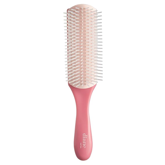 Diane Pro Nylon Pin 9 Row Styling Brush for Detangling, Separating, Shaping, and Defining Wet or Curly Hair, Heat-Resistant, Anti-Static, Pink