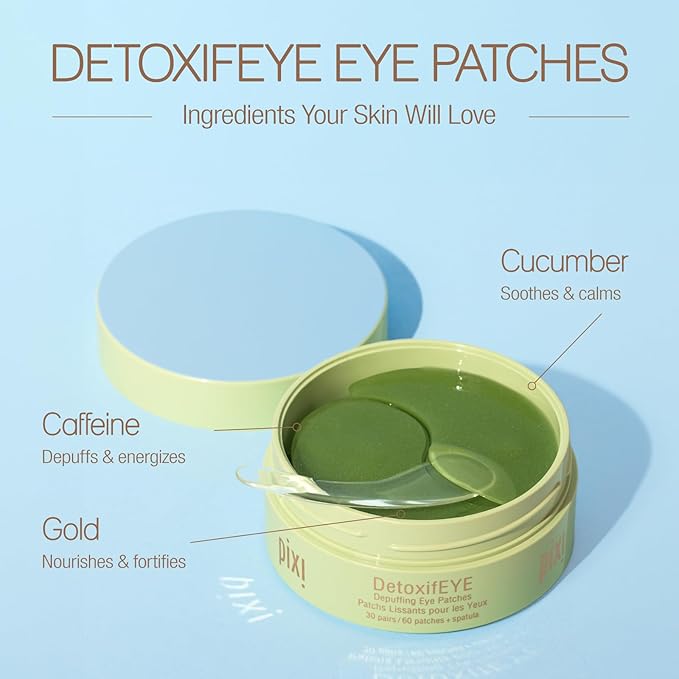 Pixi DetoxifEYE Depuffing Hydrogel Under-Eye Patches, Hyaluronic Acid, 60 Patches