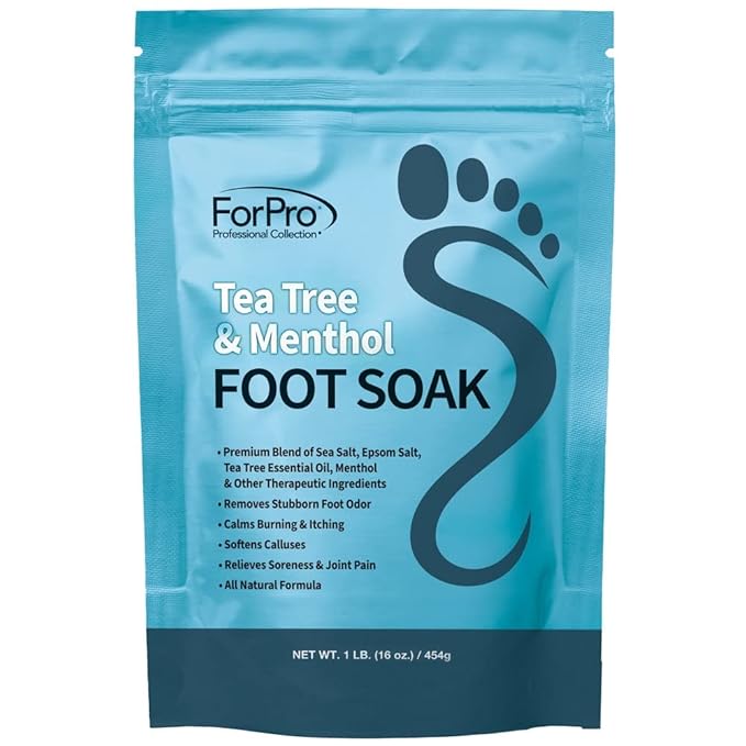 ForPro Professional Collection Tea Tree Oil & Menthol Foot Soak with Sea & Epsom Salt for Toenail Athletes Foot, Stubborn Foot Odor Scent, Softens Calluses & Soothes Sore Tired Feet -Pack of 3 16oz.