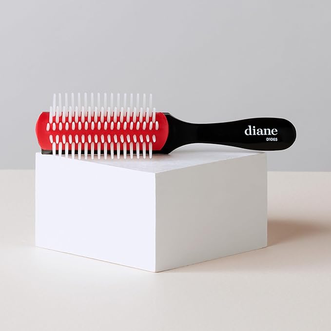 Diane Pro Mini Nylon Pin Styling Brush for Detangling, Separating, Shaping, and Defining Wet or Curly Hair, Heat-Resistant, Anti-Static, Black/Red