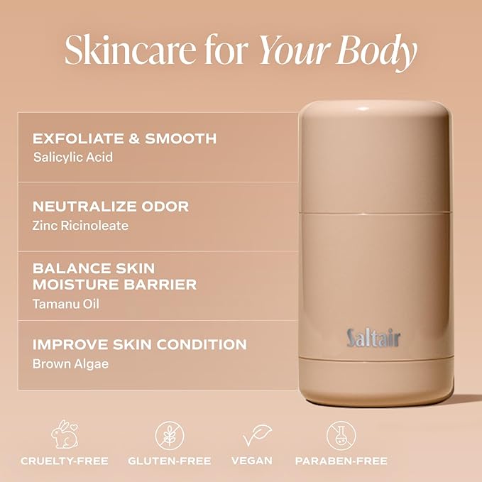 Saltair Skincare Deodorant - Aluminum-Free Deodorant for Women with Long Lasting Odor Protection Zinc and BHA. Refillable Stick, Suitable for Sensitive Skin, 2 Pack Santal Bloom Scent